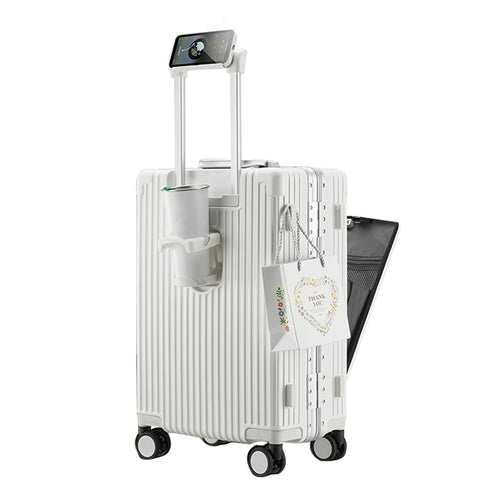 feilario 20in/24in Aluminium Frame Hardside Spinner Wheel Luggage, Built-In TSA lock Travel Zipperless Carry on Suitcase - Airline Approved Carry on Luggage with Cup Holder & USB Port & Phone Holder