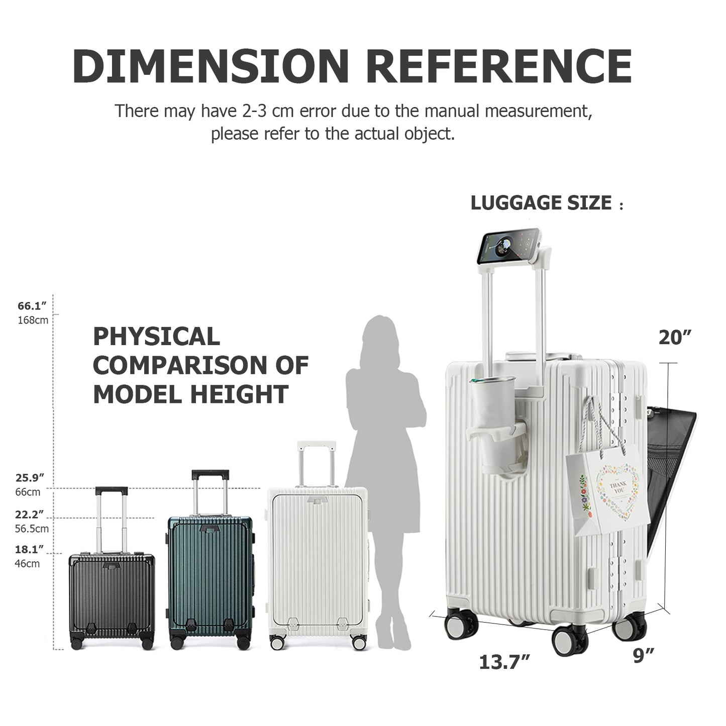 feilario 20in/24in Aluminium Frame Hardside Spinner Wheel Luggage, Built-In TSA lock Travel Zipperless Carry on Suitcase - Airline Approved Carry on Luggage with Cup Holder & USB Port & Phone Holder