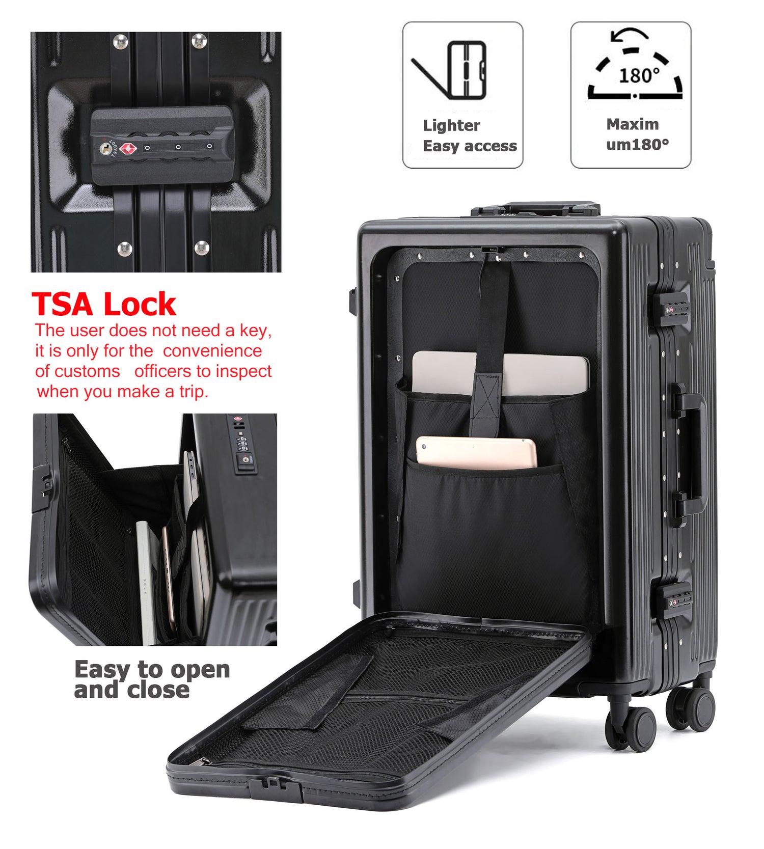 Wide Handle Aluminum Frame Carry-On Luggage