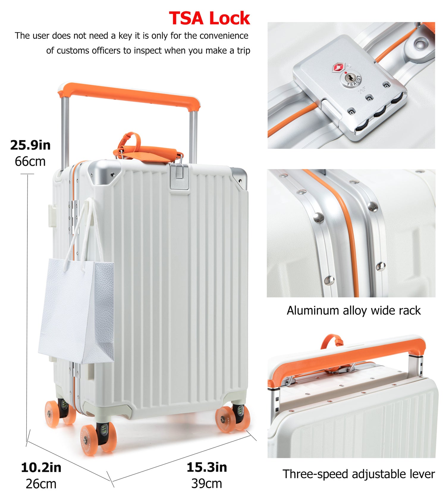 Aluminum Frame TSA Carry-On Spinner Luggage