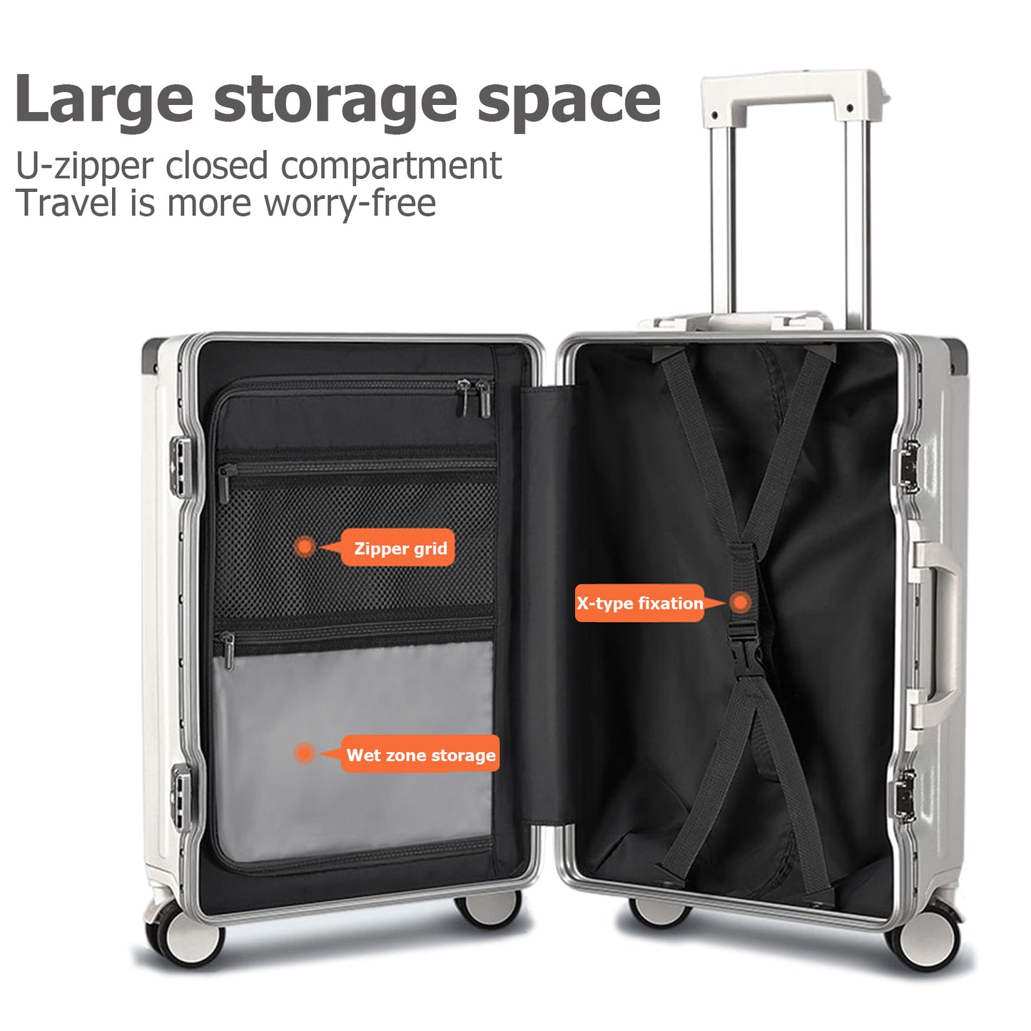 feilario 20in/24in Aluminium Frame Hardside Spinner Wheel Luggage, Built-In TSA lock Travel Zipperless Carry on Suitcase - Airline Approved Carry on Luggage with Cup Holder & USB Port & Phone Holder