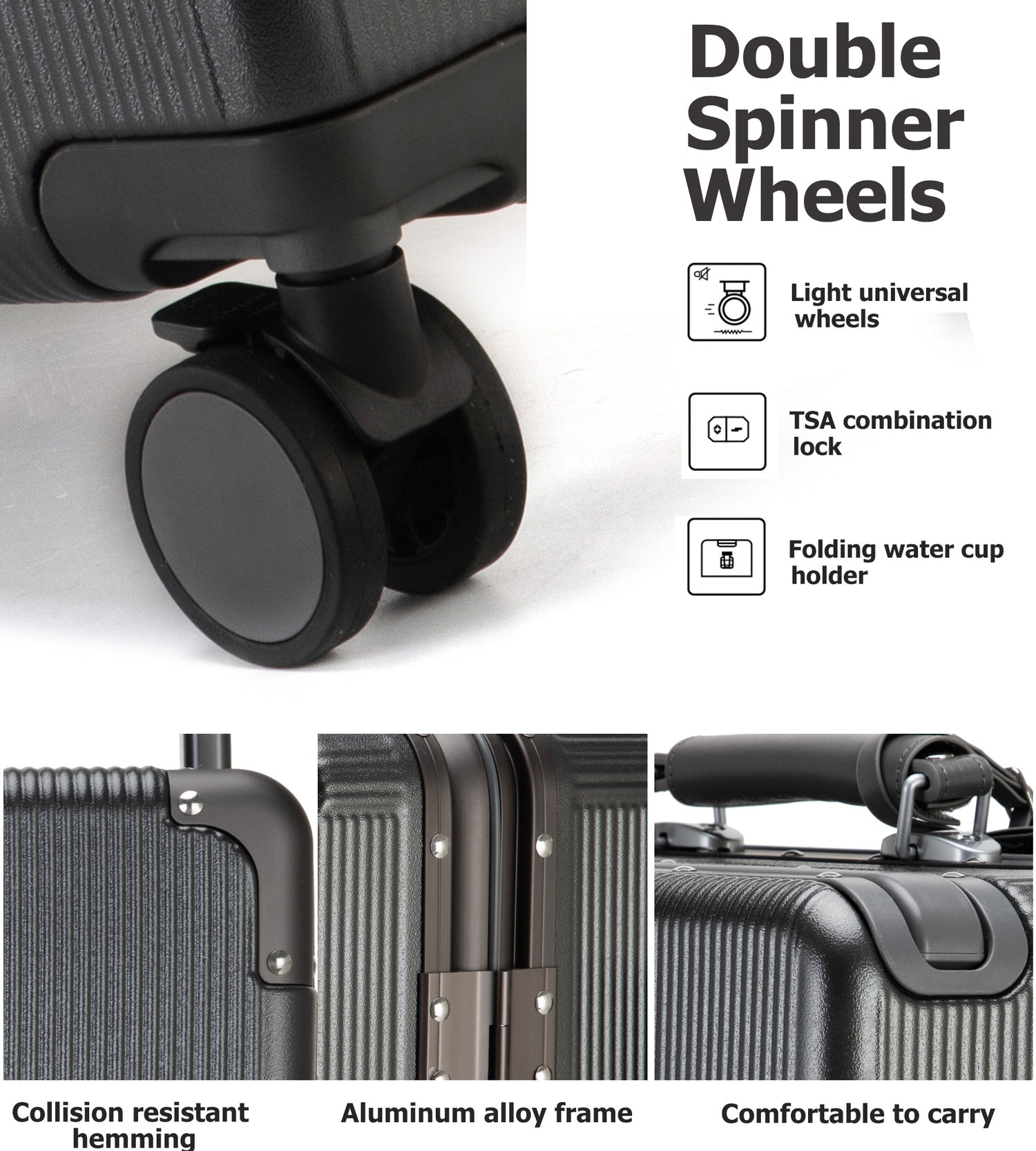 Aluminum Frame Wide Handle Spinner Luggage