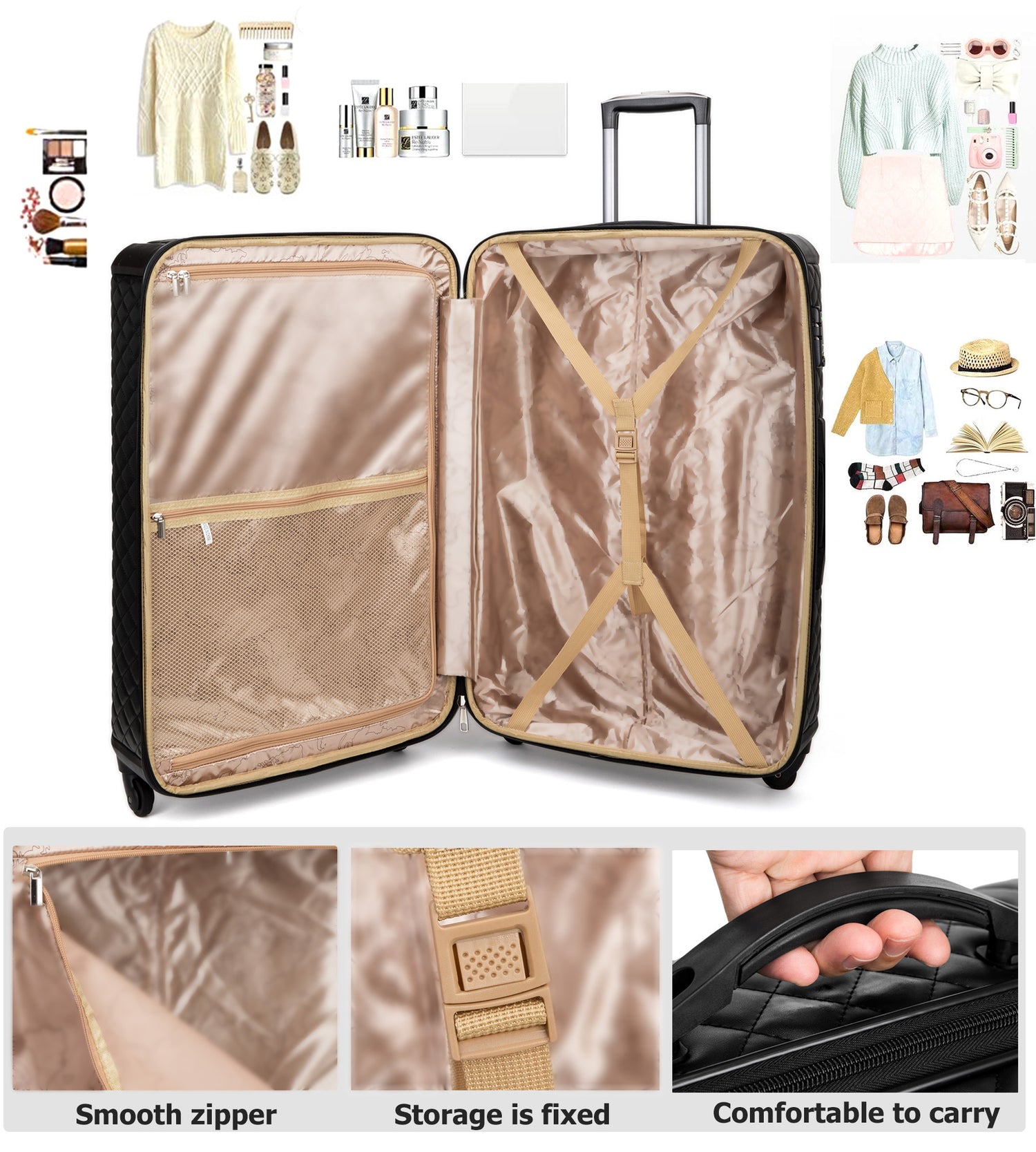 Plaid PU Expandable Spinner Luggage Set