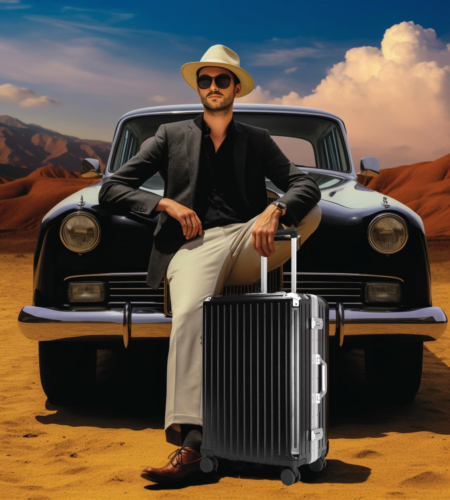 feilario 20in/24in Aluminium Frame PC ABS Zipperless Luggage Hardshell TSA Lock Spinner Wheels Carry on Suitcase with Cup Holder & Hook
