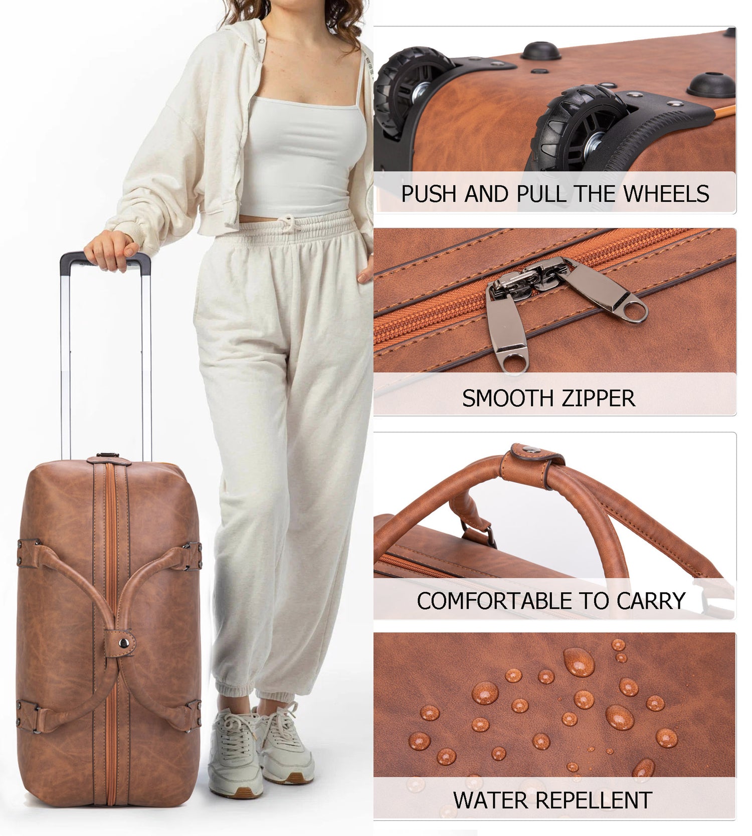 Wheeled Leather Weekender Duffel Bag