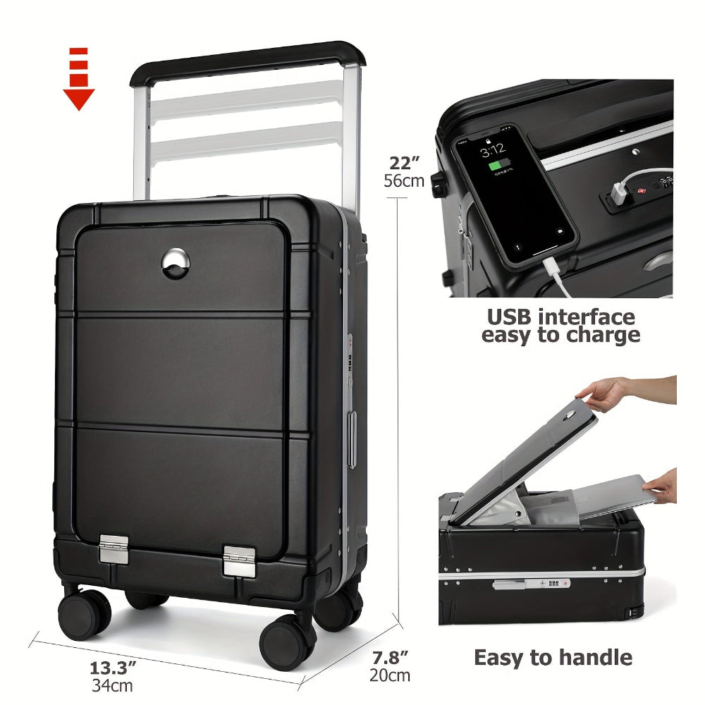 feilario 20-Inch Smart Travel Suitcase with 360° Spinner Wheels and Built-In TSA Lock