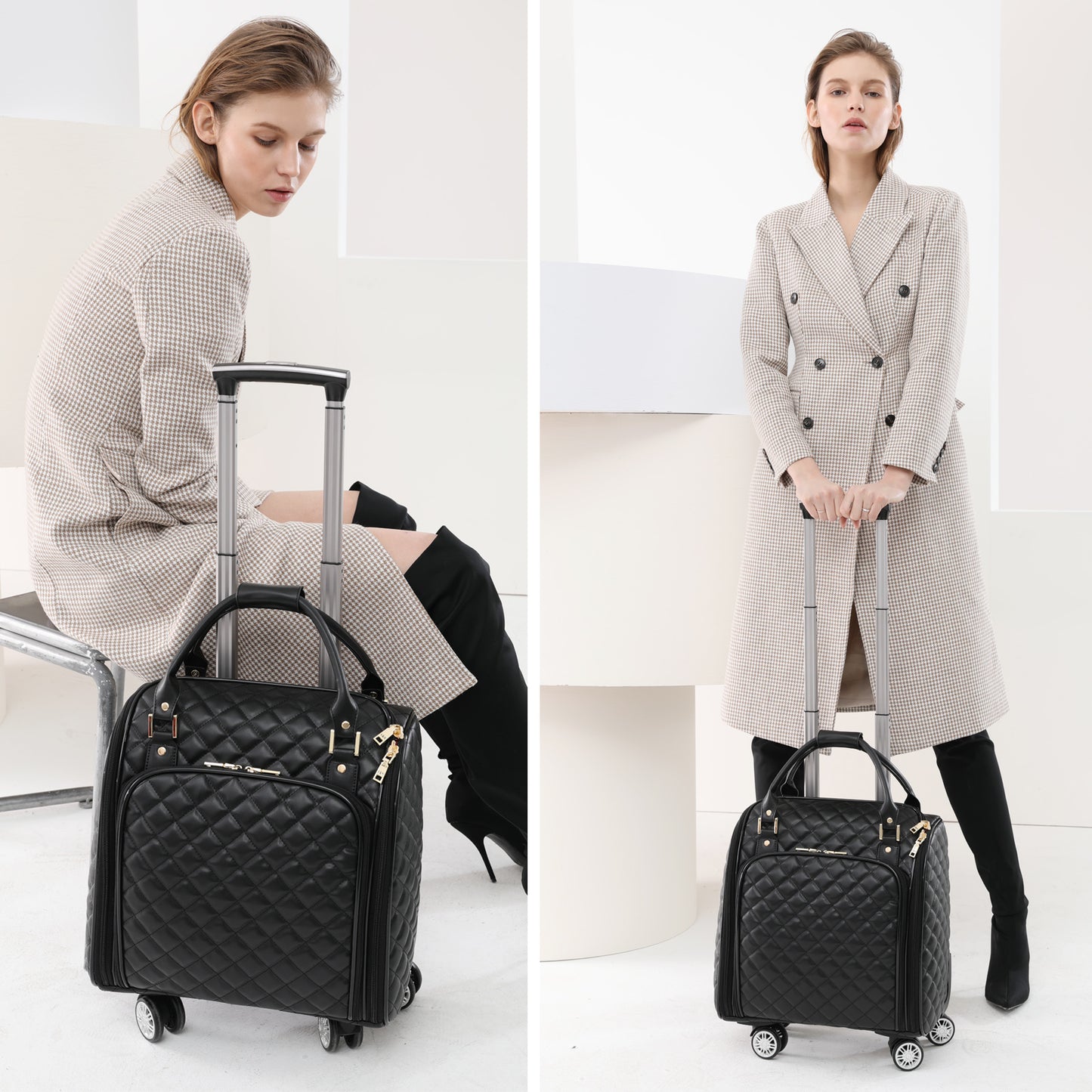 feilario 16in/18in Leather Softside Underseat Carry on Suitcases Expandable Spinner Wheels Travel Luggage