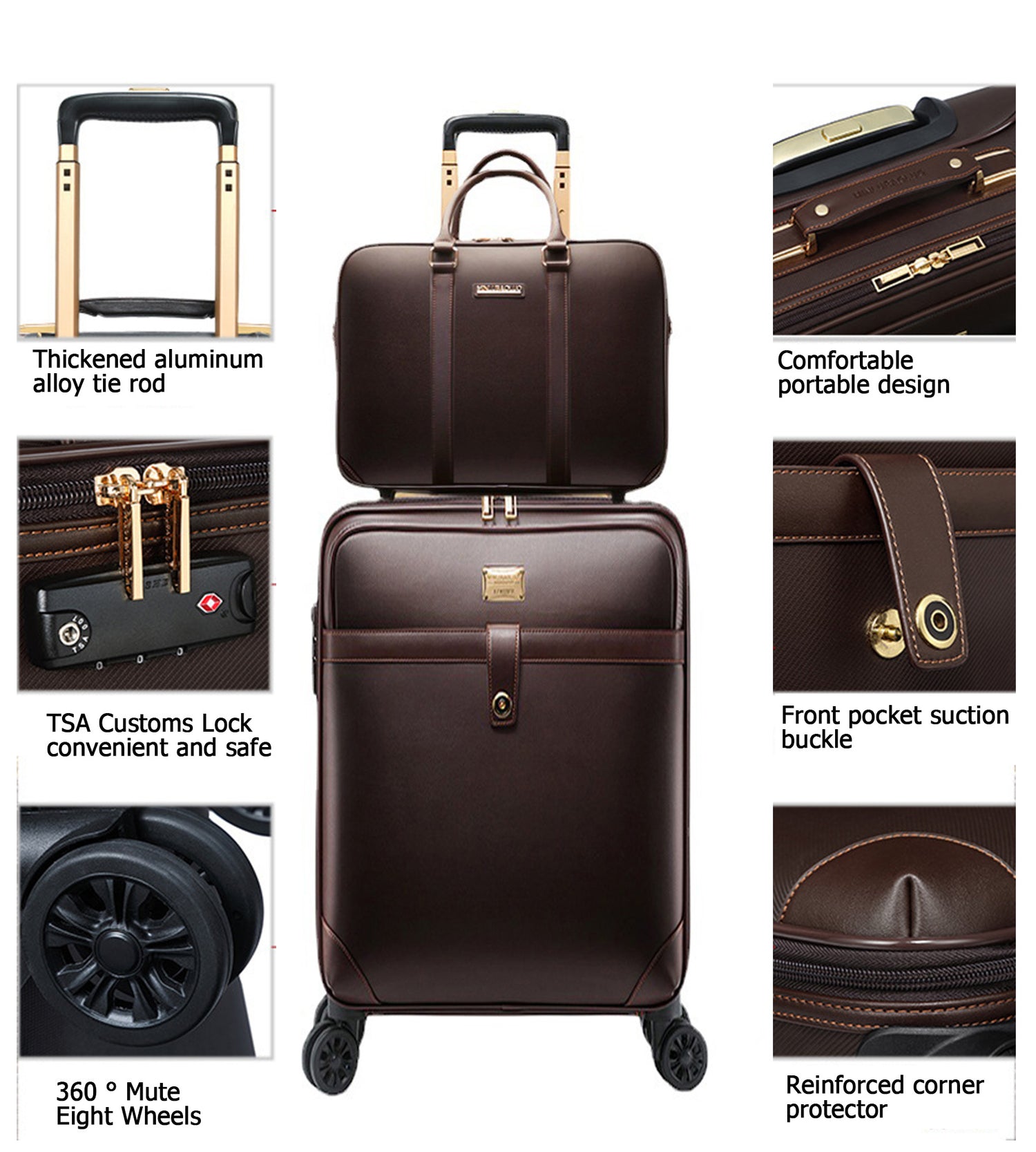 Business Leather Spinner Luggage Set