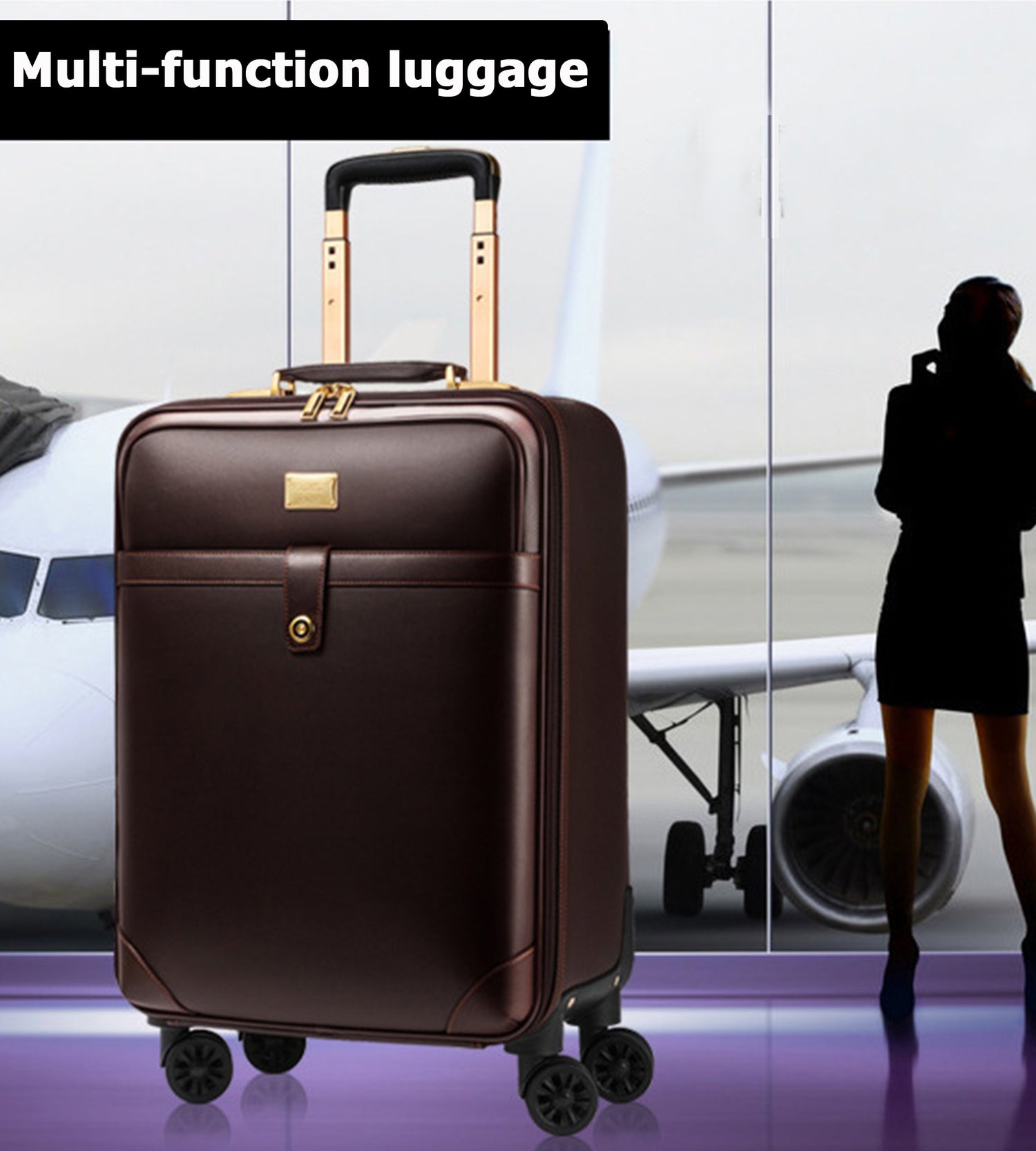 Business Leather Spinner Luggage Set