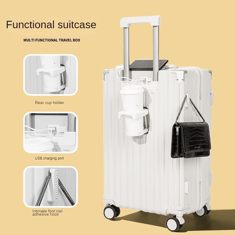 feilario Chic and Practical 20-Inch White Hard Shell Carry-On Luggage with USB Charging