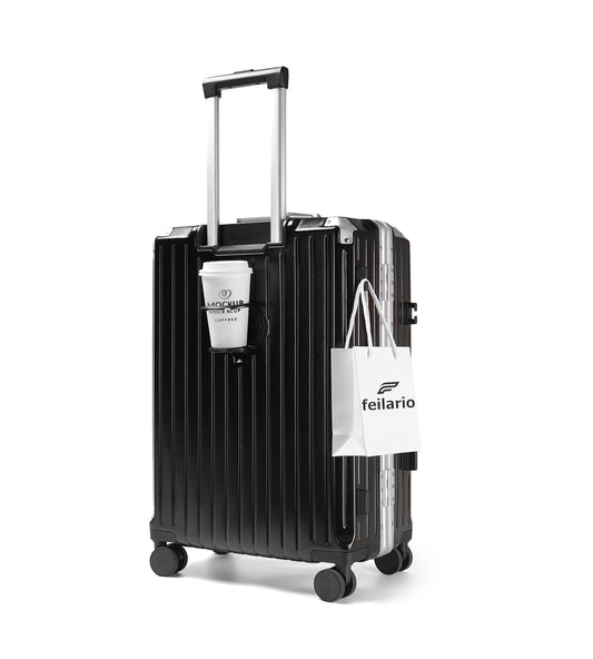 feilario  20in/24in Aluminium Frame PC ABS Zipperless Luggage Hardshell TSA Lock Spinner Wheels Carry on Suitcase with Cup Holder & Hook