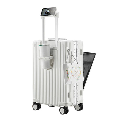 feilario 20in/24in Aluminium Frame Hardside Spinner Wheel Luggage, Built-In TSA lock Travel Zipperless Carry on Suitcase - Airline Approved Carry on Luggage with Cup Holder & USB Port & Phone Holder