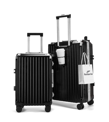 feilario  20in/24in Aluminium Frame PC ABS Zipperless Luggage Hardshell TSA Lock Spinner Wheels Carry on Suitcase with Cup Holder & Hook