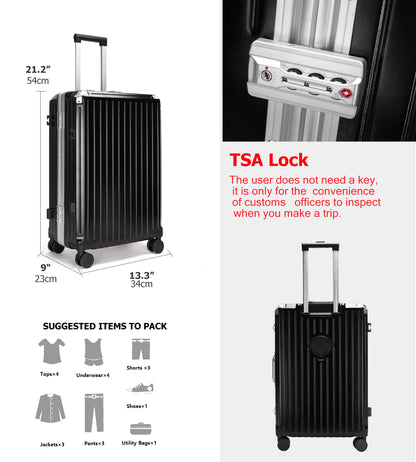 feilario  20in/24in Aluminium Frame PC ABS Zipperless Luggage Hardshell TSA Lock Spinner Wheels Carry on Suitcase with Cup Holder & Hook