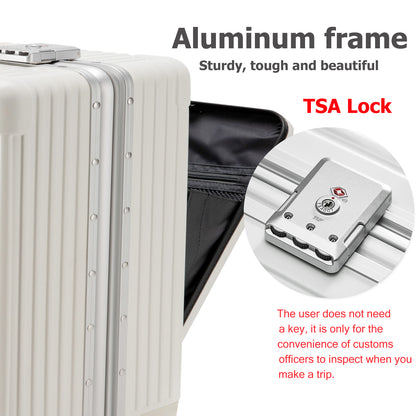 feilario 20in/24in Aluminium Frame Hardside Spinner Wheel Luggage, Built-In TSA lock Travel Zipperless Carry on Suitcase - Airline Approved Carry on Luggage with Cup Holder & USB Port & Phone Holder