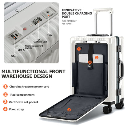 feilario 20in/24in Aluminium Frame Hardside Spinner Wheel Luggage, Built-In TSA lock Travel Zipperless Carry on Suitcase - Airline Approved Carry on Luggage with Cup Holder & USB Port & Phone Holder