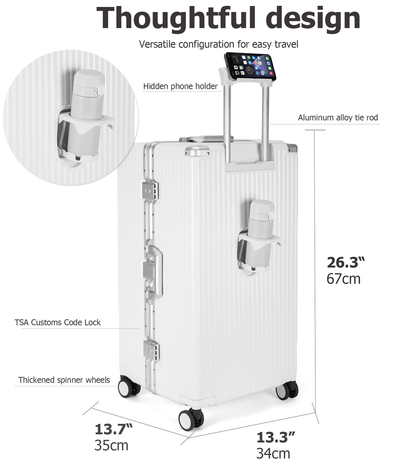 Super Large Aluminum Spinner Luggage Cup-Holder