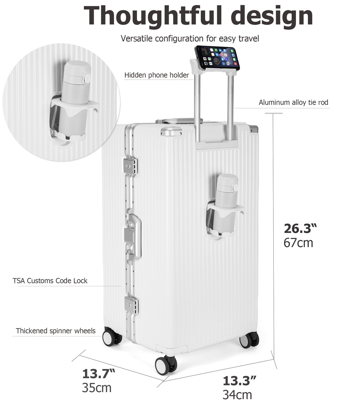 Super Large Aluminum Spinner Luggage Cup-Holder