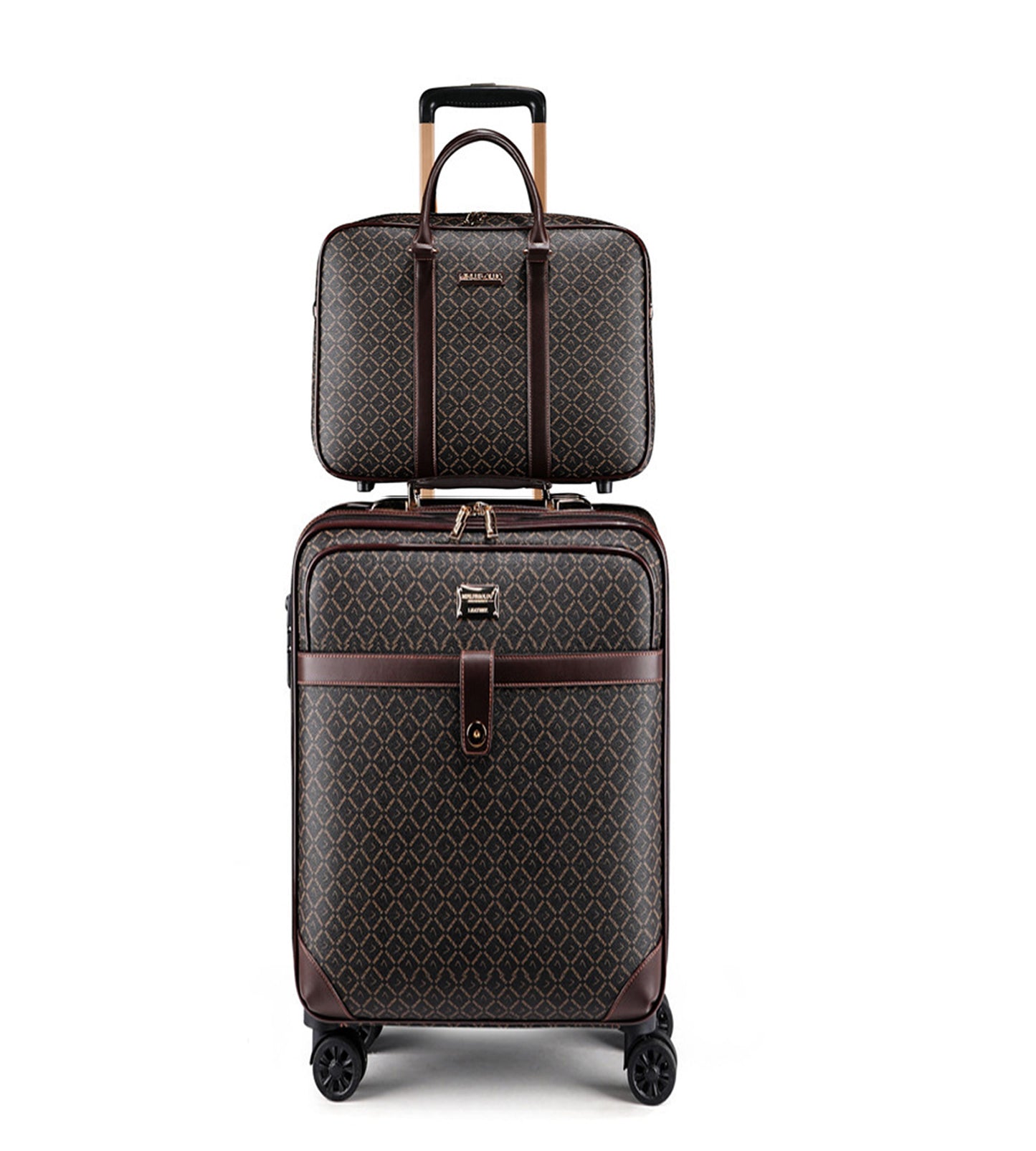 feilario 20in 2Pcs Leather Business Spinner Wheel Luggage Waterproof Carry-On Suitcase with TSA Lock - Capacity 36-55L
