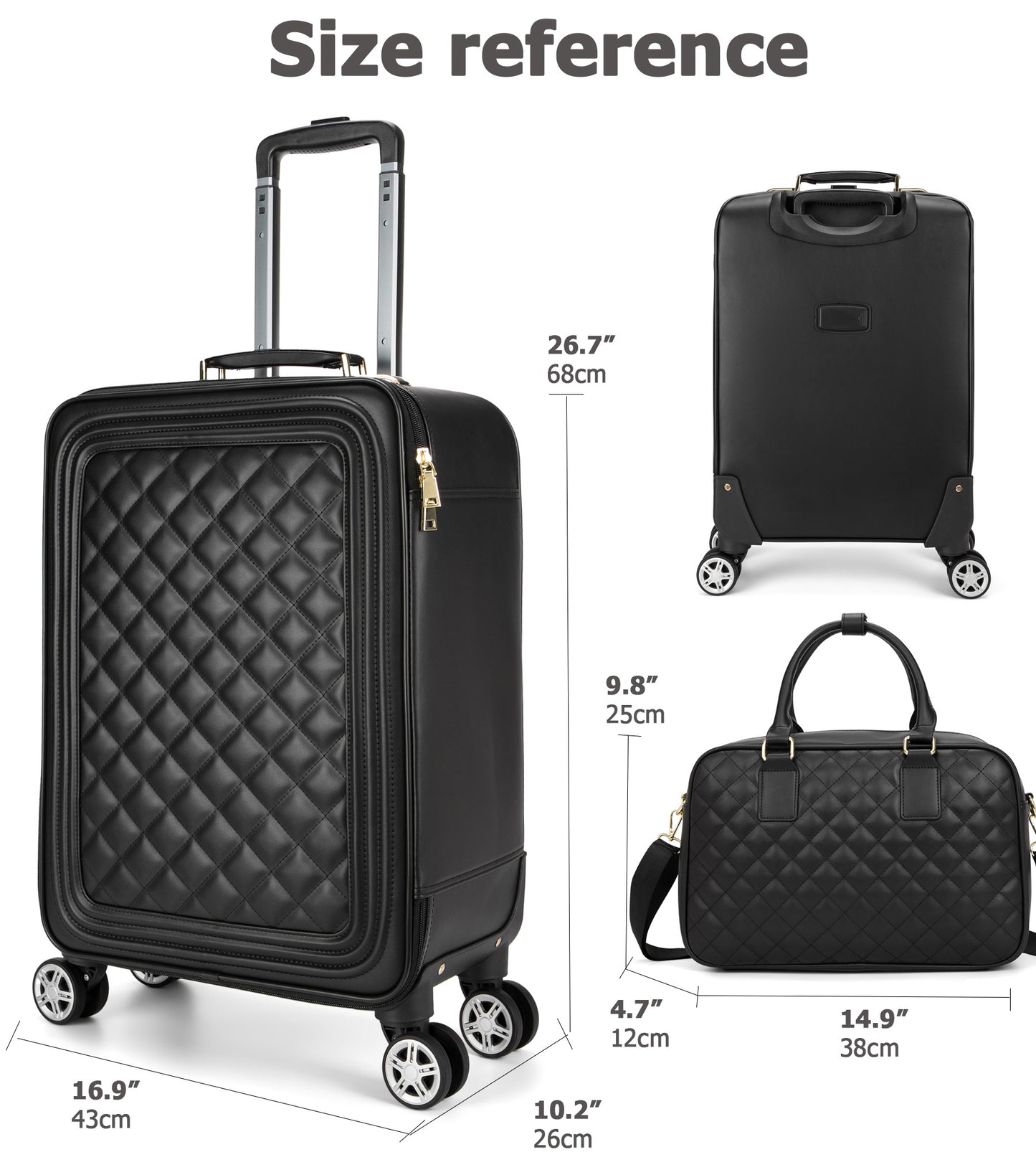 feilario 20in/24in 2 Piece Set Travel Leather Softside Carry On Luggage Double Spinner Wheels Checked Suitcase