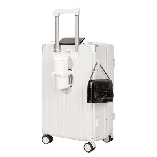 feilario Chic and Practical 20-Inch White Hard Shell Carry-On Luggage with USB Charging