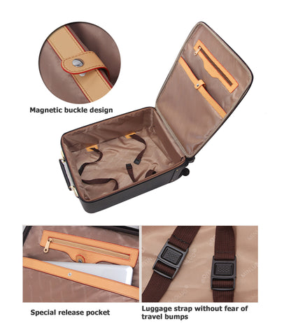 feilario 20in 2Pcs Leather Business Spinner Wheel Luggage Waterproof Carry-On Suitcase with TSA Lock - Capacity 36-55L