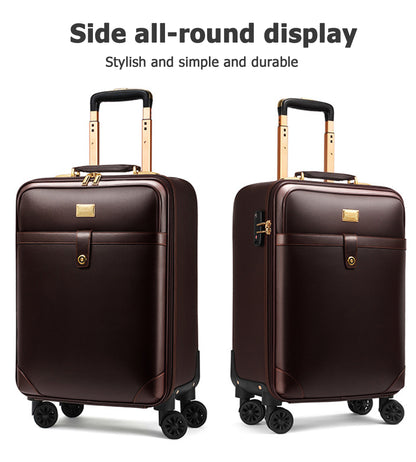 feilario 20in 2Pcs Leather Business Spinner Wheel Luggage Waterproof Carry-On Suitcase with TSA Lock - Capacity 36-55L