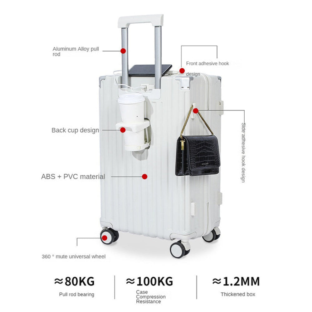 feilario Chic and Practical 20-Inch White Hard Shell Carry-On Luggage with USB Charging