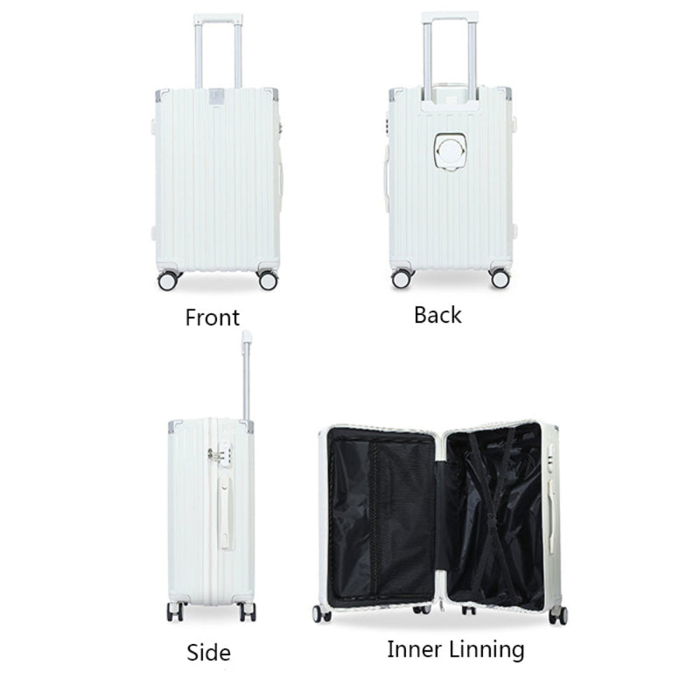 feilario Chic and Practical 20-Inch White Hard Shell Carry-On Luggage with USB Charging