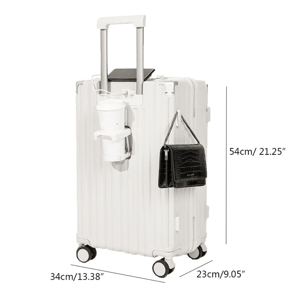 feilario Chic and Practical 20-Inch White Hard Shell Carry-On Luggage with USB Charging