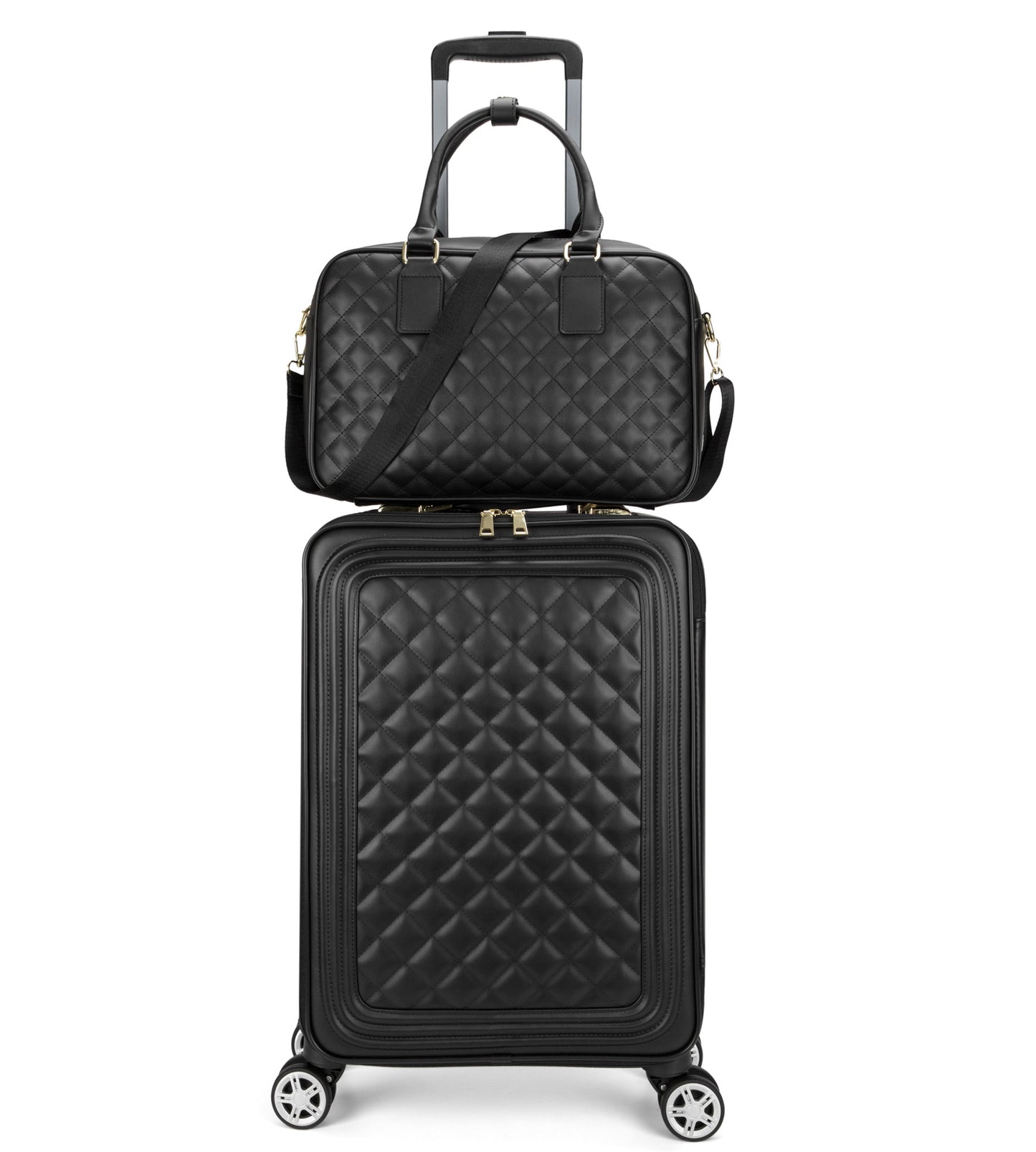 feilario 20in/24in 2 Piece Set Travel Leather Softside Carry On Luggage Double Spinner Wheels Checked Suitcase