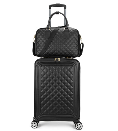 feilario 20in/24in 2 Piece Set Travel Leather Softside Carry On Luggage Double Spinner Wheels Checked Suitcase