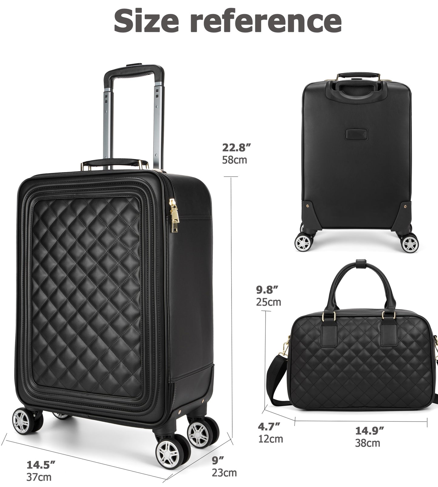 feilario 20in/24in 2 Piece Set Travel Leather Softside Carry On Luggage Double Spinner Wheels Checked Suitcase