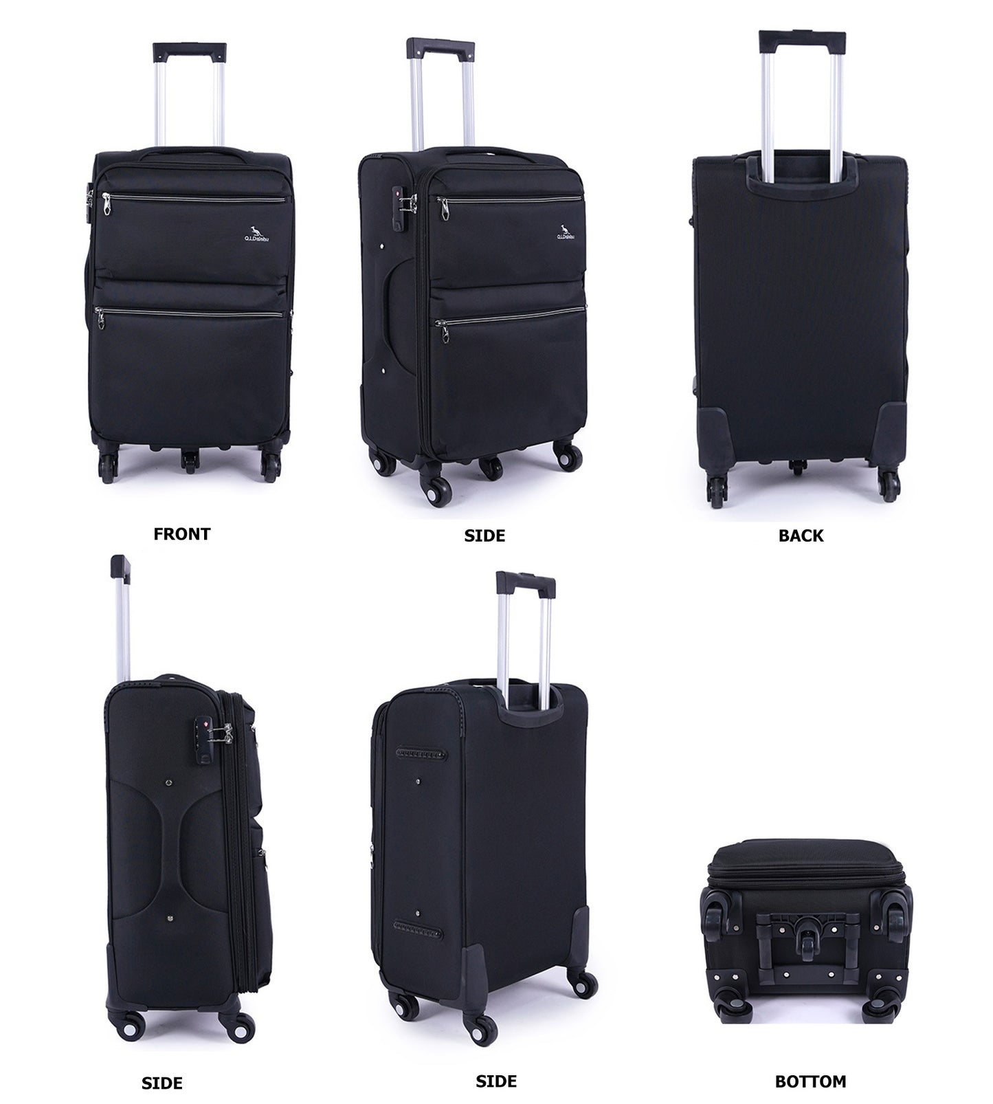 feilario 20in Softside Business Luggage Durable Oxford Cloth Carry On Suitcase with 5 Spinner Wheels