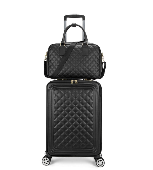 feilario 20in/24in 2 Piece Set Travel Leather Softside Carry On Luggage Double Spinner Wheels Checked Suitcase