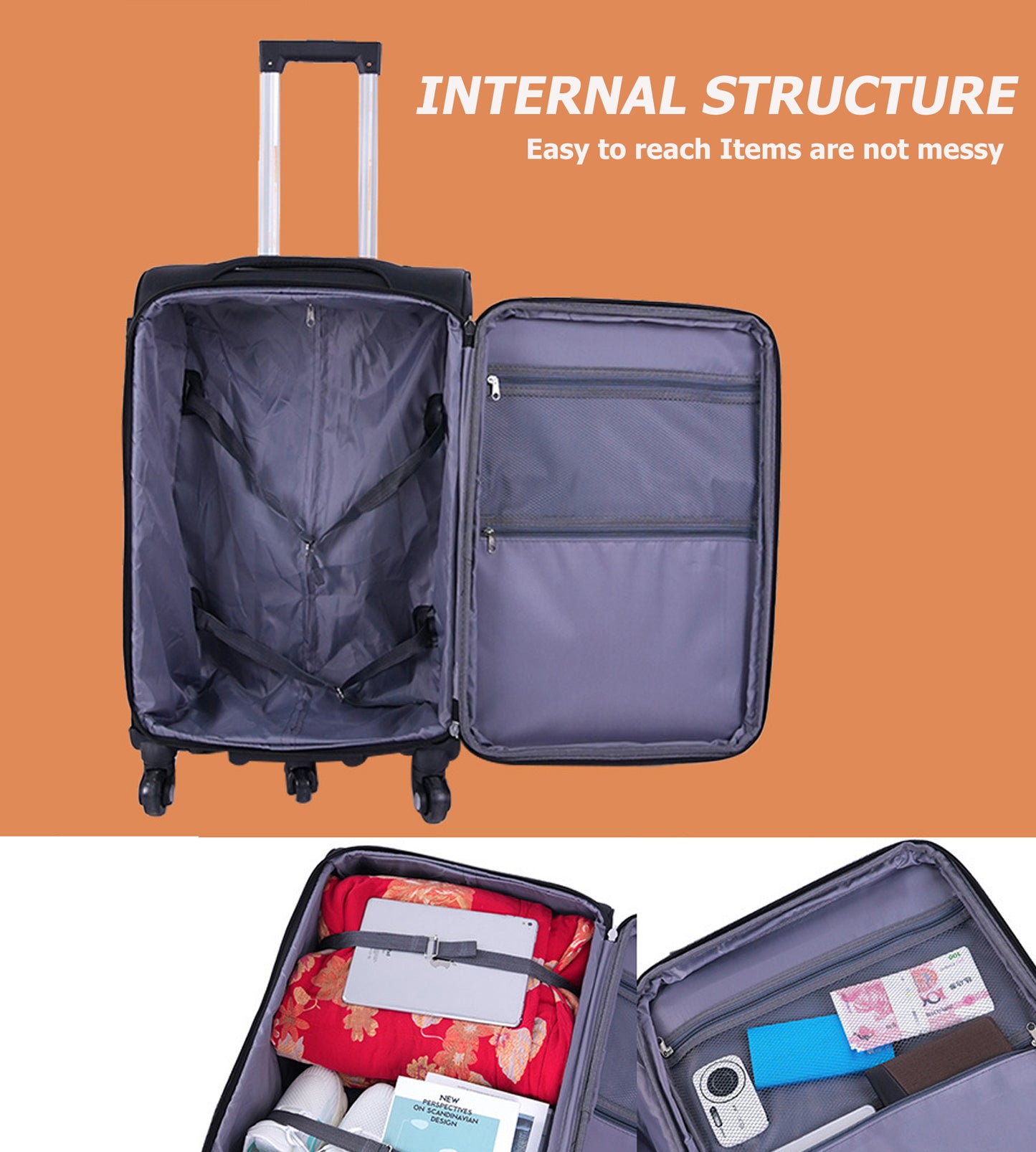 feilario 20in Softside Business Luggage Durable Oxford Cloth Carry On Suitcase with 5 Spinner Wheels