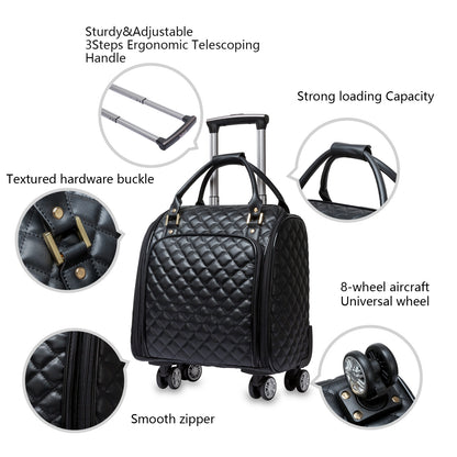 feilario 16in/18in Leather Softside Underseat Carry on Suitcases Expandable Spinner Wheels Travel Luggage