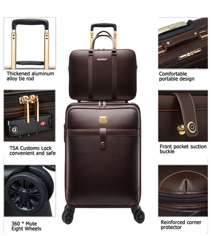feilario 20in 2Pcs Leather Business Spinner Wheel Luggage Waterproof Carry-On Suitcase with TSA Lock - Capacity 36-55L