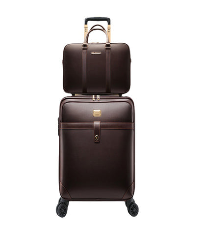 feilario 20in 2Pcs Leather Business Spinner Wheel Luggage Waterproof Carry-On Suitcase with TSA Lock - Capacity 36-55L