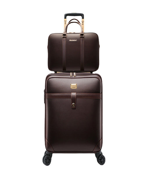 feilario 20in 2Pcs Leather Business Spinner Wheel Luggage Waterproof Carry-On Suitcase with TSA Lock - Capacity 36-55L