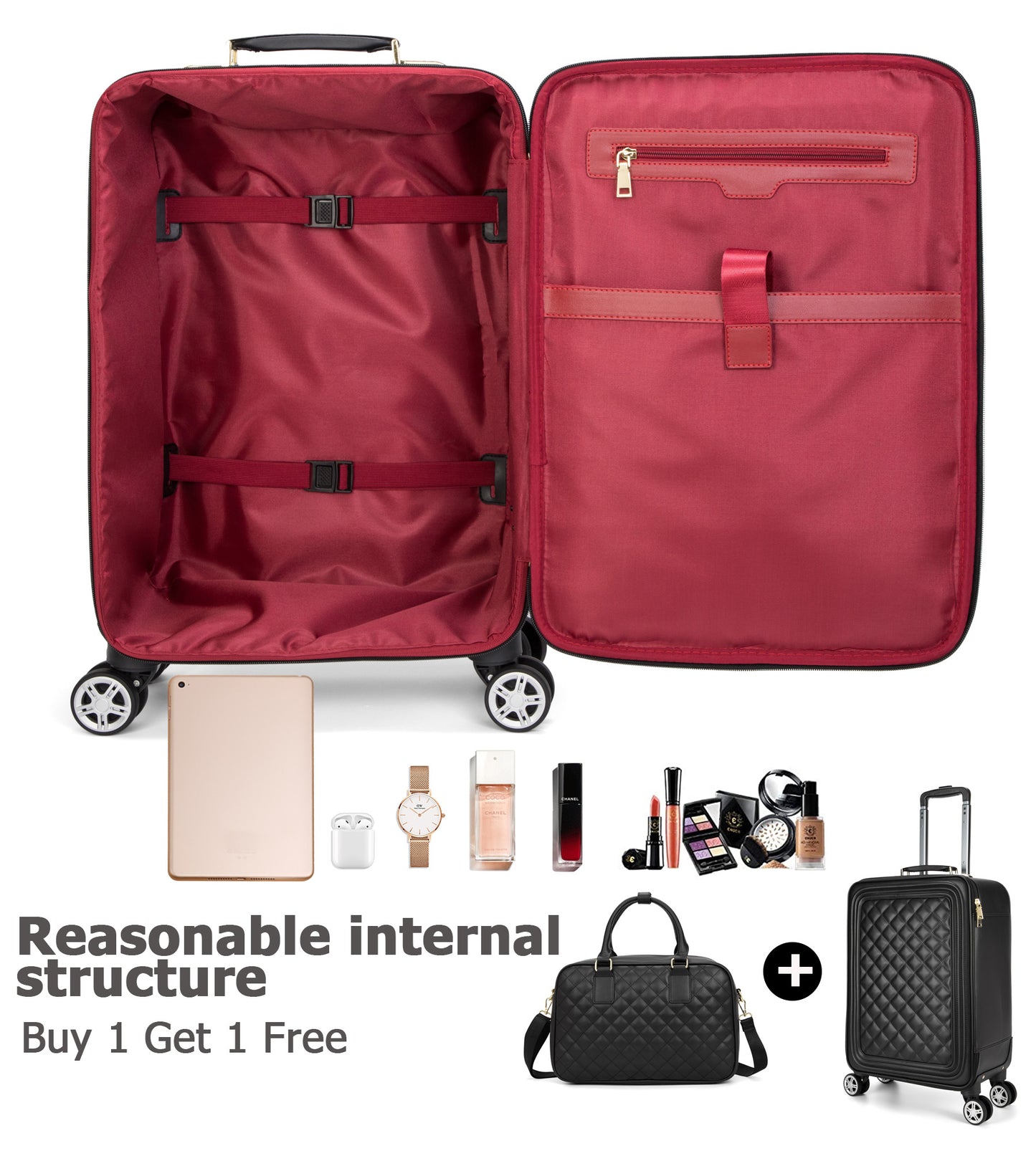 feilario 20in/24in 2 Piece Set Travel Leather Softside Carry On Luggage Double Spinner Wheels Checked Suitcase