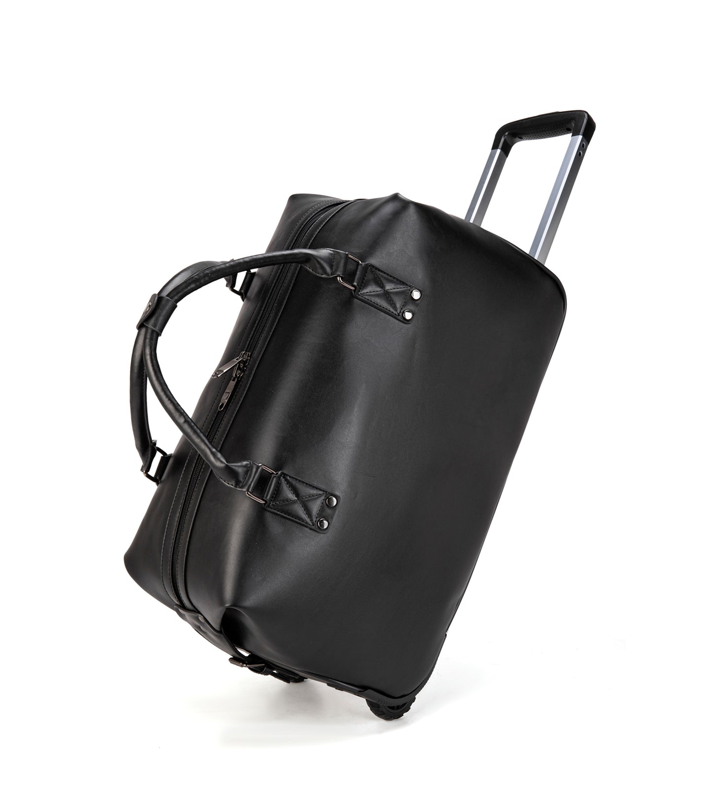 feilario Travel Duffel Bag with Wheels Leather Unisex Weekender Bags Waterproof Toiletry Bag Convenient Carry on Suitcase for Overnight Trip