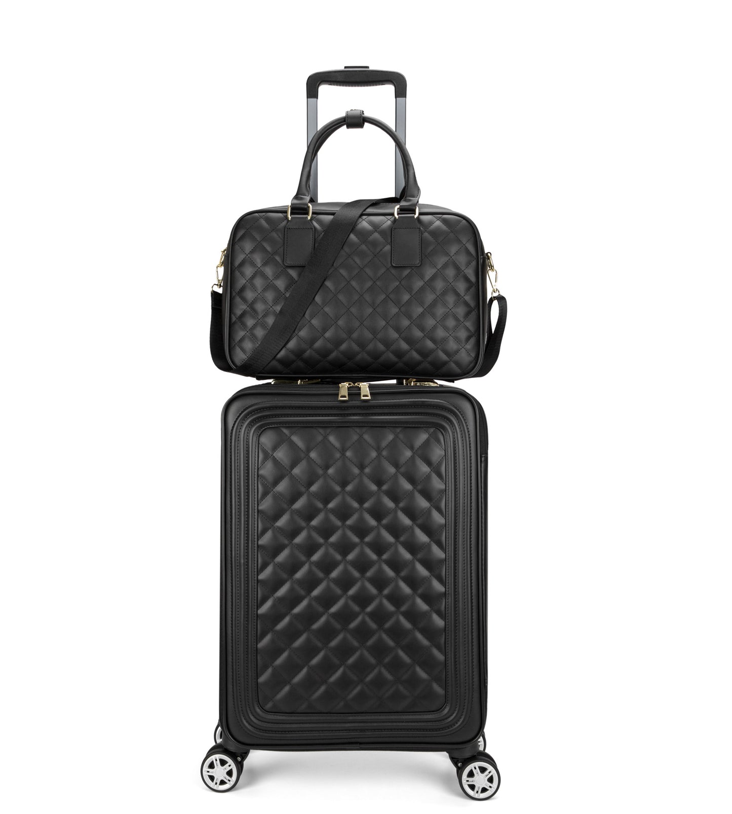 feilario 20in/24in 2 Piece Set Travel Leather Softside Carry On Luggage Double Spinner Wheels Checked Suitcase