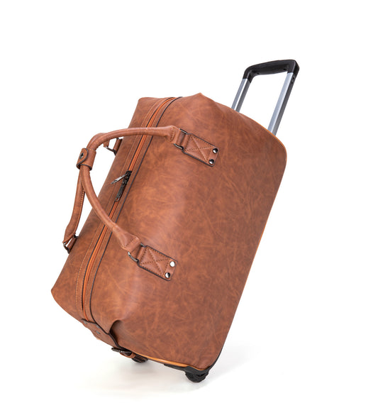 feilario Travel Duffel Bag with Wheels Leather Unisex Weekender Bags Waterproof Toiletry Bag Convenient Carry on Suitcase for Overnight Trip