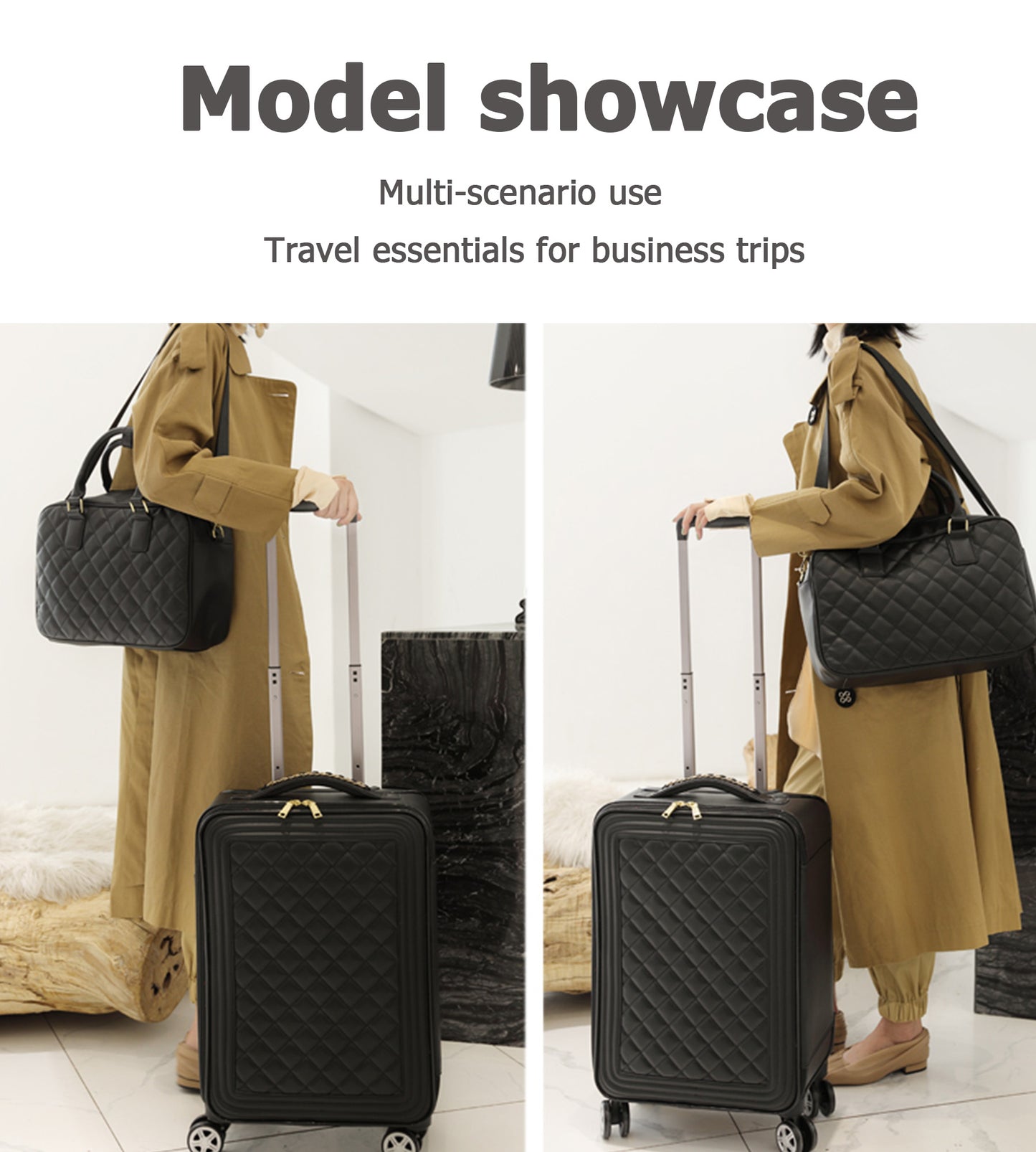 feilario 20in/24in 2 Piece Set Travel Leather Softside Carry On Luggage Double Spinner Wheels Checked Suitcase