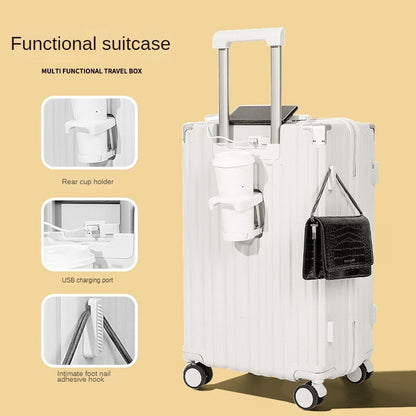 feilario Chic and Practical 20-Inch White Hard Shell Carry-On Luggage with USB Charging